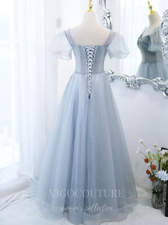 vigocouture-Puffed Sleeve Sparkly Tulle Prom Dress 20509-Prom Dresses-vigocouture-