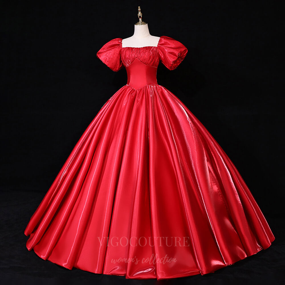 vigocouture-Puffed Sleeve Square Neck Prom Dress 20685-Prom Dresses-vigocouture-
