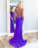 Purple Mermaid Spaghetti Strap Prom Dress 20997