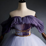 vigocouture-Purple Ombre Lace Applique Sweet 16 Dresses Off the Shoulder Ball Gown 20471-Prom Dresses-vigocouture-