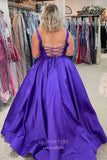 Purple Satin Prom Dresses with Pockets Spaghetti Strap Formal Gown 22007-Prom Dresses-vigocouture-Purple-US2-vigocouture
