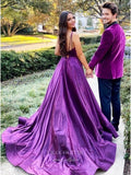 Purple Satin Prom Dresses with Slit Spaghetti Strap Formal Gown 22022-Prom Dresses-vigocouture-Purple-Custom Size-vigocouture