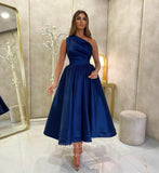 Purple Satin Tea-Length Prom Dresses One Shoulder Formal Dress 22038-Prom Dresses-vigocouture-Blue-Custom Size-vigocouture