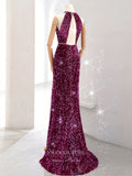 Purple Sequin Prom Dresses Mermaid Halter Neck Evening Dress 22054-Prom Dresses-vigocouture-Purple-Custom Size-vigocouture