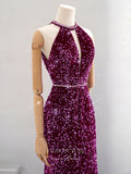 Purple Sequin Prom Dresses Mermaid Halter Neck Evening Dress 22054-Prom Dresses-vigocouture-Purple-Custom Size-vigocouture
