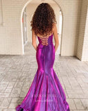 Purple Sparkly Satin Prom Dresses Mermaid Spaghetti Strap Evening Dress 22020-Prom Dresses-vigocouture-Purple-Custom Size-vigocouture