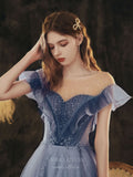 vigocouture-Purple Sparkly Tulle Tiered Prom Dress 20714-Prom Dresses-vigocouture-