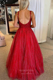 Radiant Red Sparkly Tulle Prom Dress with Lace Applique Bodice and Spaghetti Strap 22199-Prom Dresses-vigocouture-Red-Custom Size-vigocouture