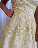 Radiant Sunshine: Yellow Lace Applique Homecoming Dress with Spaghetti Strap and V-Neck hc241-Prom Dresses-vigocouture-Yellow-US0-vigocouture