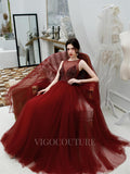 vigocouture-Red A-line Evening Dress Boatncek Beaded Prom Dresses 20175-Prom Dresses-vigocouture-
