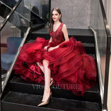 vigocouture-Red A-line Tiered Prom Dresses 20049-Prom Dresses-vigocouture-