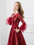 vigocouture-Red Beaded A-Line Prom Dress 20782-Prom Dresses-vigocouture-