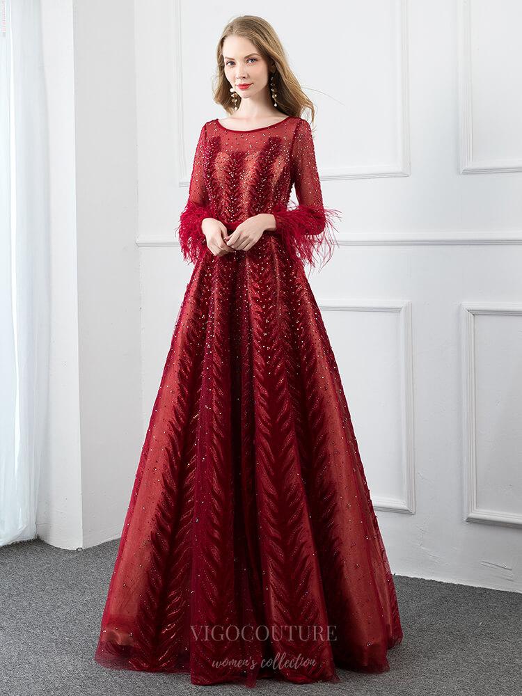 vigocouture-Red Beaded A-Line Prom Dress 20782-Prom Dresses-vigocouture-Red-US2-