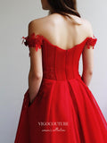 vigocouture-Red Beaded Floral Prom Dresses Off the Shoulder Formal Dresses 21405-Prom Dresses-vigocouture-