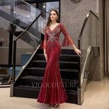 vigocouture-Red Beaded Mermaid Prom Dress 20111-Prom Dresses-vigocouture-