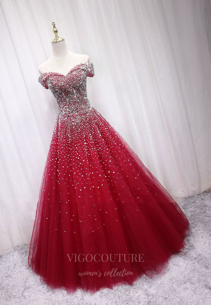 Red Beaded Prom Dress 2022 Off the Shoulder Evening Gown 20398 ...