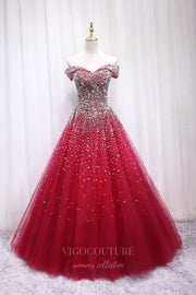 Red Beaded Prom Dress 2022 Off the Shoulder Evening Gown 20398