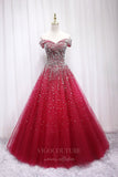 vigocouture-Red Beaded Prom Dress 2022 Off the Shoulder Evening Gown 20398-Prom Dresses-vigocouture-Red-US2-