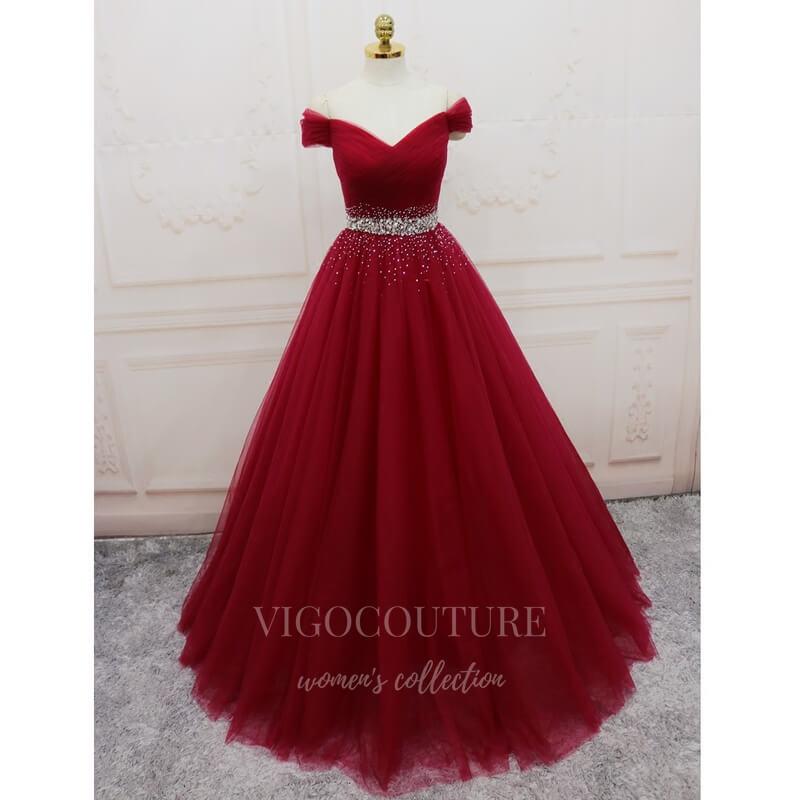 vigocouture-Red Beaded Prom Dress 2022 Off the Shoulder Evening Gown 20400-Prom Dresses-vigocouture-Red-US2-