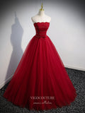 vigocouture-Red Beaded Tulle Prom Dress Removable Sleeve Formal Dresses 21337-Prom Dresses-vigocouture-