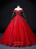 vigocouture-Red Beaded Tulle Prom Dresses Off the Shoulder Formal Gown 21352-Prom Dresses-vigocouture-Red-Custom Size-