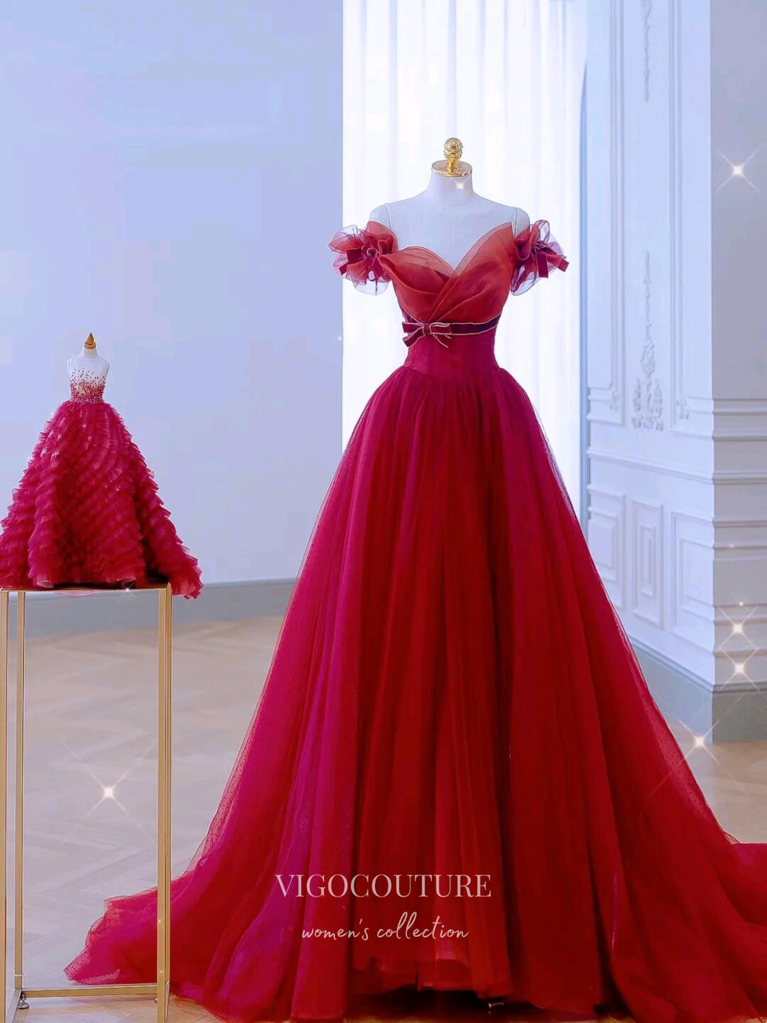 vigocouture-Red Bow-Tie Prom Dresses Removable Sleeve Formal Dresses 21177-Prom Dresses-vigocouture-