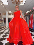 vigocouture-Red Chiffon One Shoulder Prom Dress 20968-Prom Dresses-vigocouture-Red-US2-