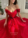 vigocouture-Red Dotted Tulle Hoco Dresses Off the Shoulder Graduation Dresses hc165-Prom Dresses-vigocouture-