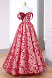 Red Floral Satin Prom Dresses Sweetheart Neck Formal Gown 22055