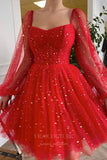 vigocouture-Red Homecoming Dress Long Sleeve Hoco Dress hc004-Prom Dresses-vigocouture-