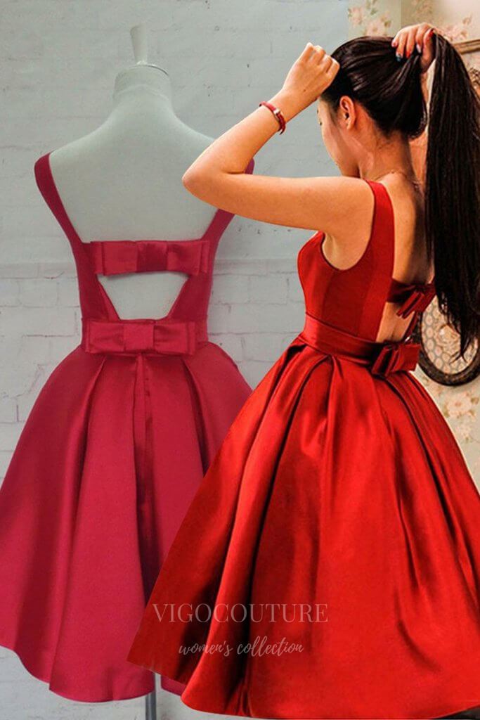 vigocouture-Red Homecoming Dress Satin Maxi Hoco Dress hc030-Prom Dresses-vigocouture-