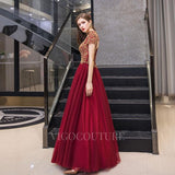 vigocouture-Red Lace Applique High Neck A-line Prom Dress 20052-Prom Dresses-vigocouture-