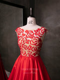 vigocouture-Red Lace Applique Satin Prom Dresses 21013-Prom Dresses-vigocouture-