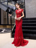 vigocouture-Red Mermaid Beaded Round Neck Prom Dress 20040-Prom Dresses-vigocouture-Red-US2-