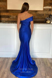 Red Mermaid Satin Prom Dresses with Slit One Shoulder Evening Dress 21913-Prom Dresses-vigocouture-Blue-US2-vigocouture