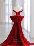 vigocouture-Red Mermaid Velvet Prom Dress Off the Shoulder 21003-Prom Dresses-vigocouture-