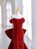 vigocouture-Red Mermaid Velvet Prom Dress Off the Shoulder 21003-Prom Dresses-vigocouture-