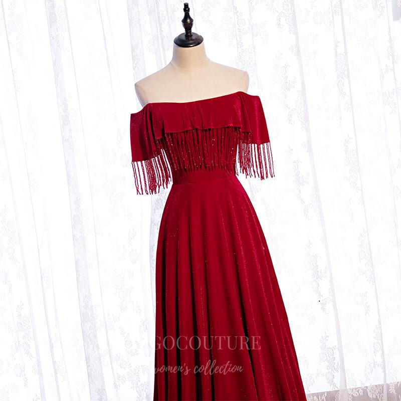 vigocouture-Red Off the Shoulder Prom Dress 2022 Beaded Party Dress 20515-Prom Dresses-vigocouture-