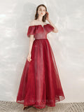 vigocouture-Red Off the Shoulder Prom Dress 20694-Prom Dresses-vigocouture-
