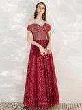 vigocouture-Red Off the Shoulder Prom Dress 20697-Prom Dresses-vigocouture-