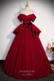 Red Off the Shoulder Prom Dress with Overskirt and Sparkly Tulle 20289