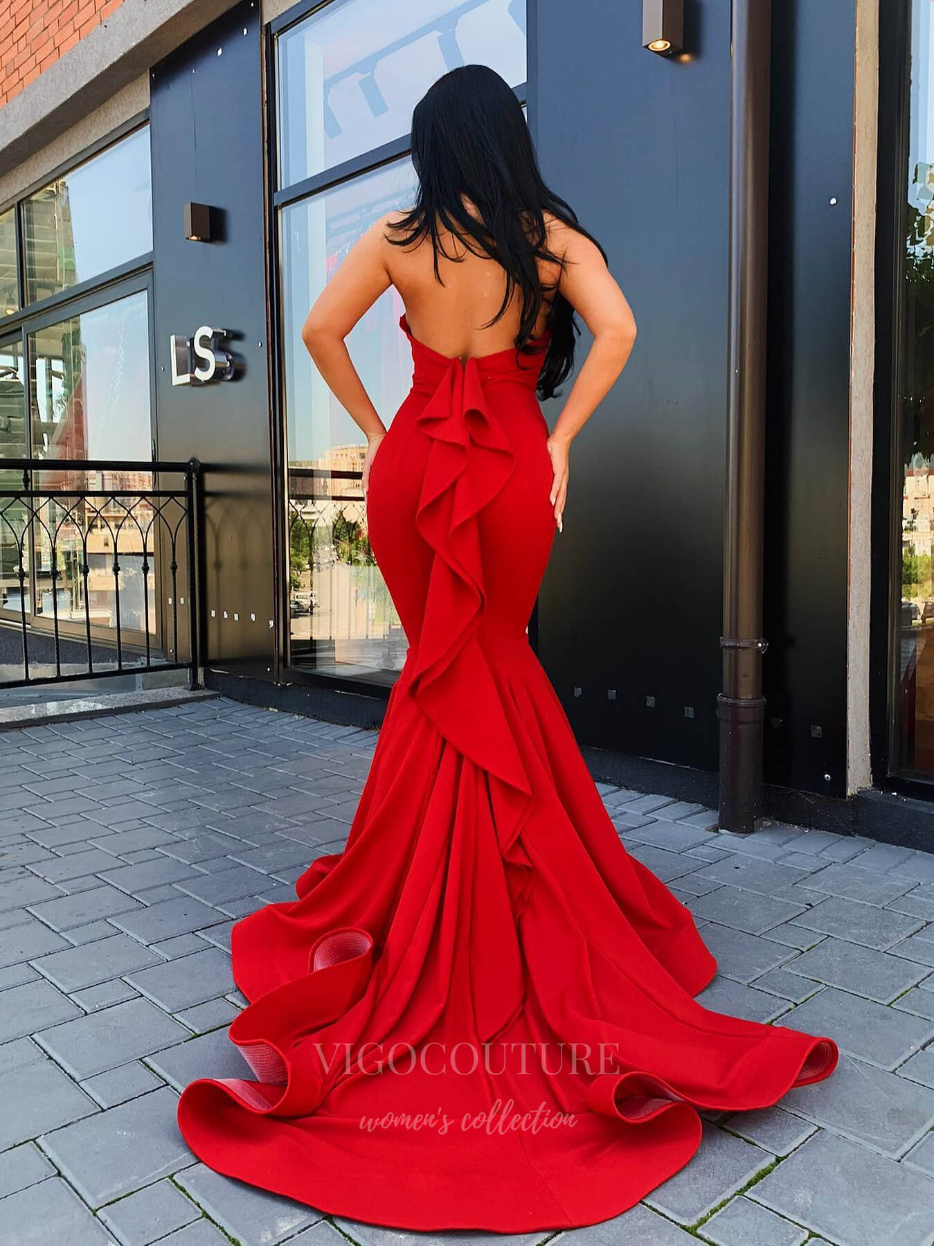 vigocouture-Red Satin Mermaid Halter Neck Prom Dress 20962-Prom Dresses-vigocouture-