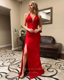 vigocouture-Red Satin Mermaid Prom Dress 20821-Prom Dresses-vigocouture-Red-US2-