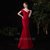 vigocouture-Red Satin Mermaid Round Neck Prom Dresses 20112-Prom Dresses-vigocouture-