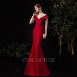 vigocouture-Red Satin Mermaid Round Neck Prom Dresses 20112-Prom Dresses-vigocouture-