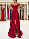 vigocouture-Red Satin Off the Shoulder Prom Dress 20947-Prom Dresses-vigocouture-Red-US2-