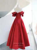 vigocouture-Red Satin Prom Dresses Off the Shoulder Formal Dresses 21045-Prom Dresses-vigocouture-