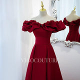 vigocouture-Red Satin Prom Gown Off the Shoulder Prom Dress 20283-Prom Dresses-vigocouture-