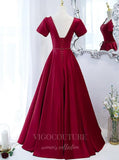 vigocouture-Red Short Sleeve Prom Dress 2022 Suqare Neck Formal Dress 20498-Prom Dresses-vigocouture-