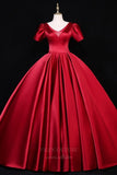 vigocouture-Red Short Sleeve V-Neck Prom Dress 20684-Prom Dresses-vigocouture-Red-US2-